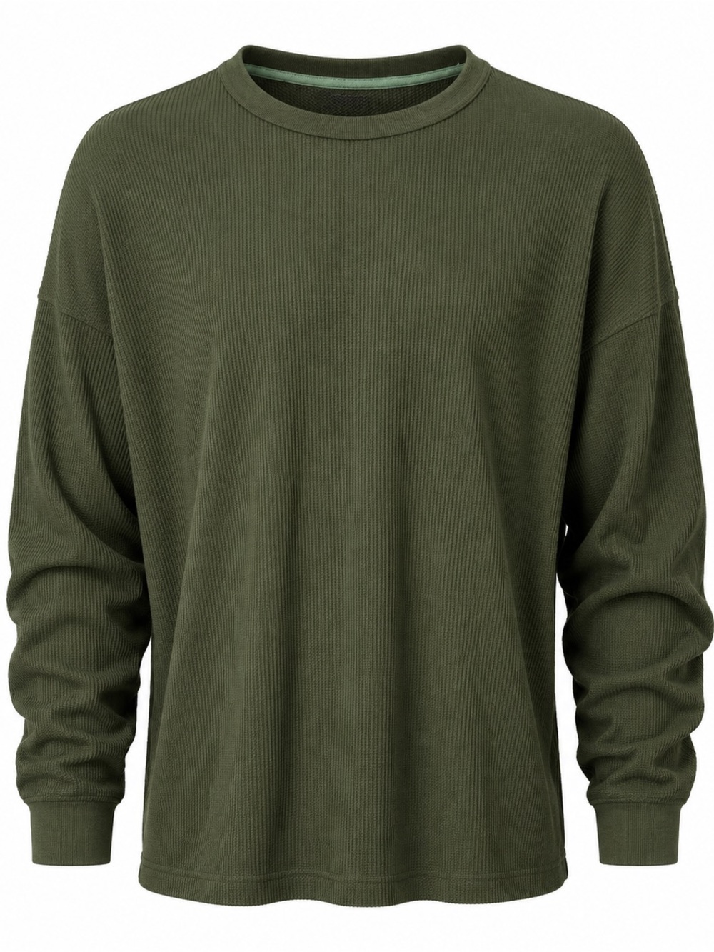 Men's Olive Crewneck Thermal Waffle Knit Sweater